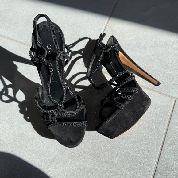Casadei black crystal platform heel sandals size 37 - Picture 3 of 6